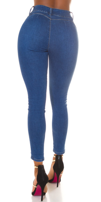 Hoge taille musthave skinny jeans 2 knopen blauw